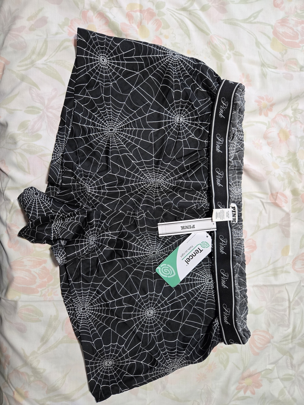 PINK Victoria's Secret Black Spiderweb Print Fold Over Sleep Shorts